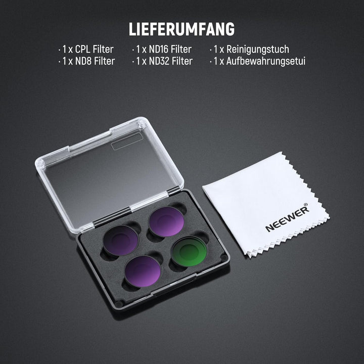 NEEWER ND Filter Set Kompatibel mit Insta360 GO Ultra (CPL/ND8/ND16/ND32), aufschraubbarer zirkulare