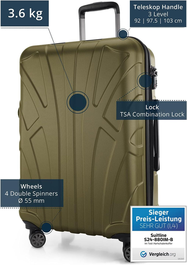 suitline Hartschalen-Koffer Koffer Trolley Rollkoffer Reisekoffer, TSA, 66 cm, ca. 58 Liter, 100% AB