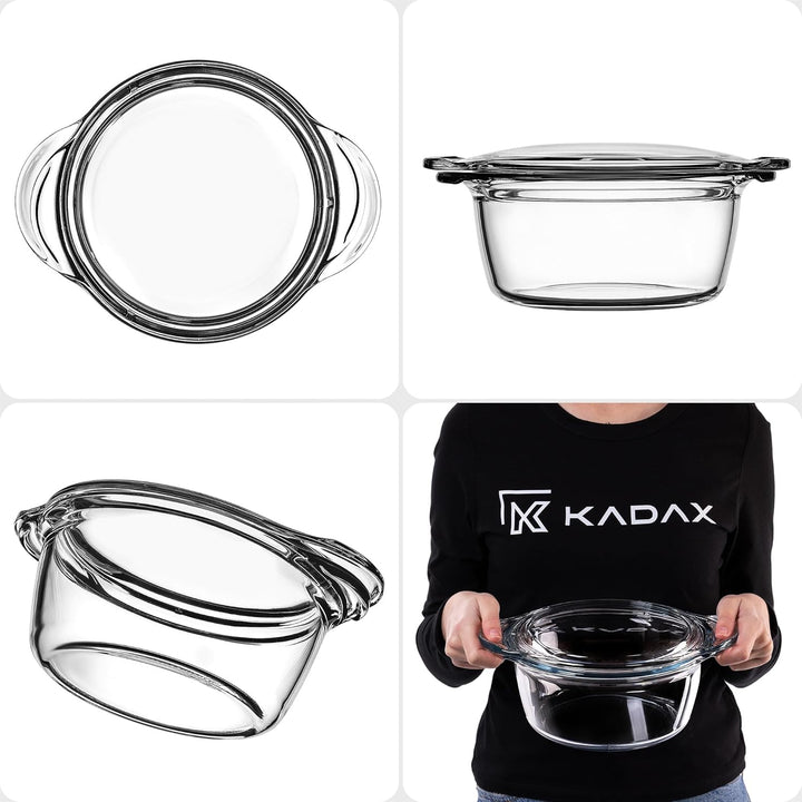KADAX Auflaufform aus hitzebeständigem Glas, feuerfestes Gefäss, Glasbräter mit Deckel und Griffe, G