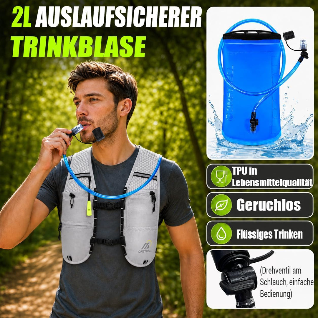 Laufweste Damen mit 500ml Trinkflasche/2L Trinkblase, Leichter Trinkrucksack Laufen Herren 6L, Runin