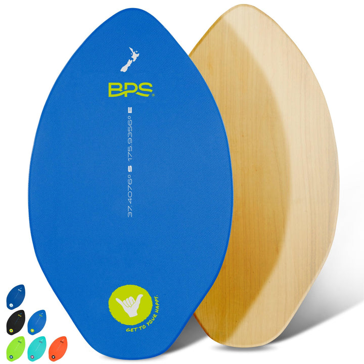 BPS New Zealand 'Shaka' Skimboard mit farbigem Eva-Griffpolster und hochglänzendem Klarlack, Skimboa