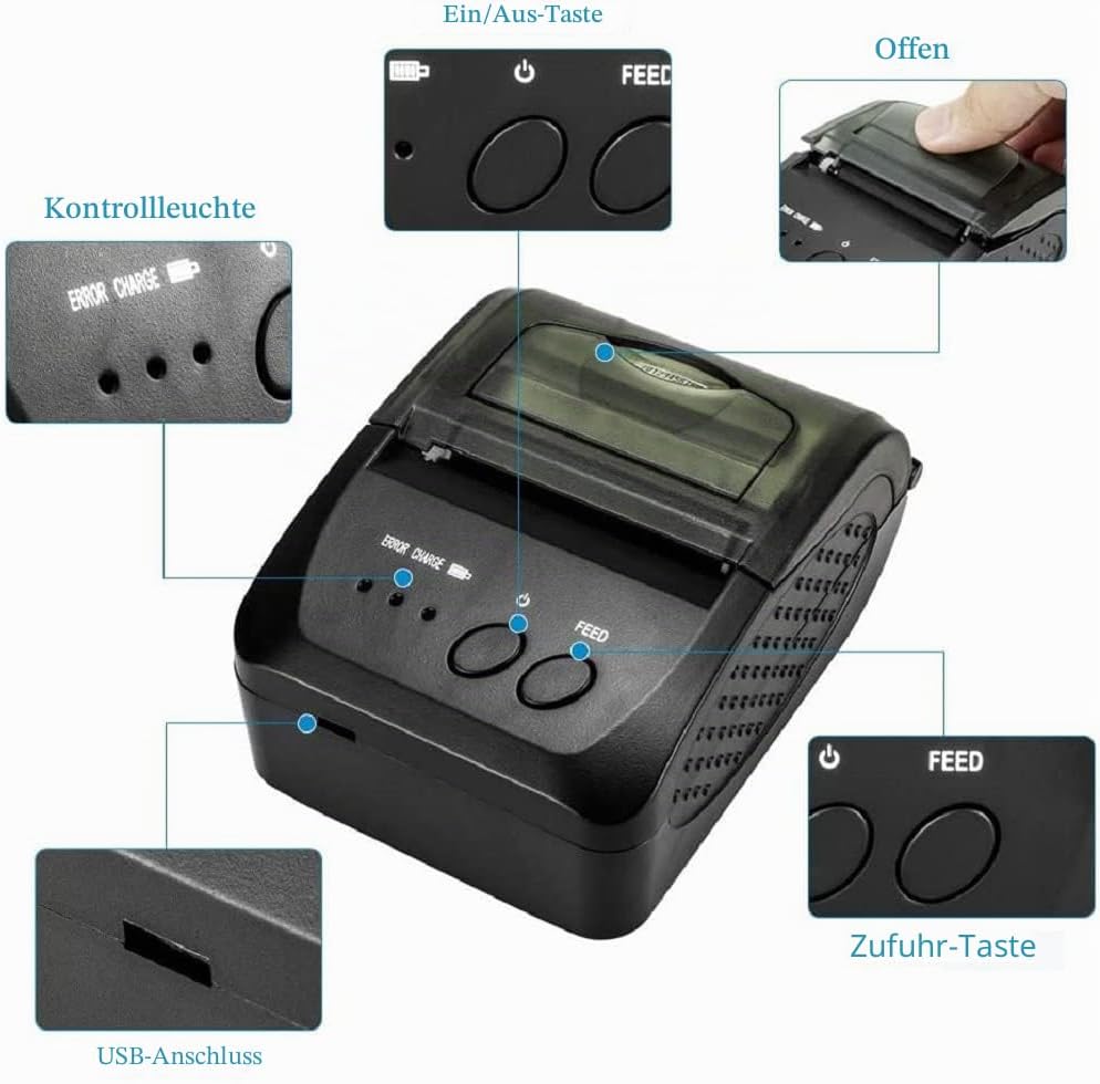 NETUM Kabelloser Bluetooth-Belegungs-Thermodrucker (DE), tragbarer persönlicher Rechnungsdrucker, 58
