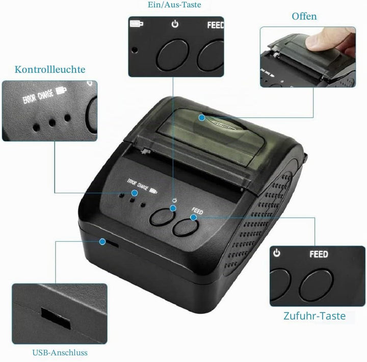 NETUM Kabelloser Bluetooth-Belegungs-Thermodrucker (DE), tragbarer persönlicher Rechnungsdrucker, 58