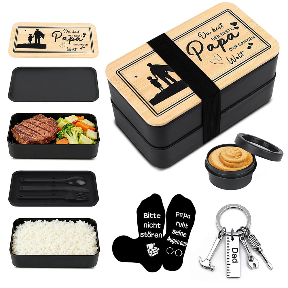 Brotdose Geschenke für Papa mit Socken und Schlüsselanhänger, Geburtstagsgeschenk für Papa, Geschen
