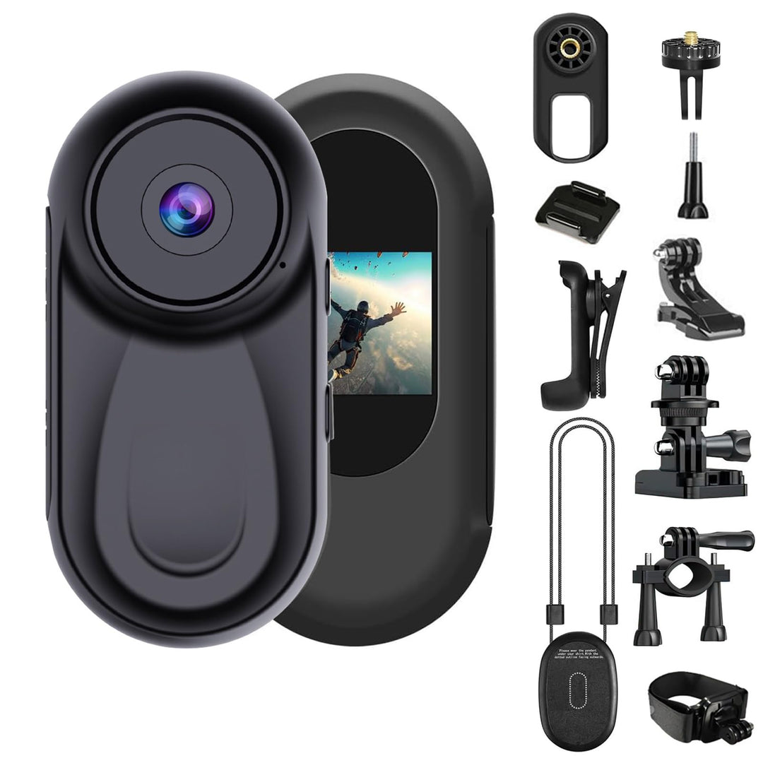 OBEST Mini Action Cam Nachtsicht 360 Action Kamera Bodycam mit 0,85 Display, 1080P Vlog POV Camera M