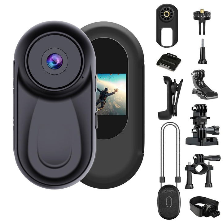 OBEST Mini Action Cam Nachtsicht 360 Action Kamera Bodycam mit 0,85 Display, 1080P Vlog POV Camera M