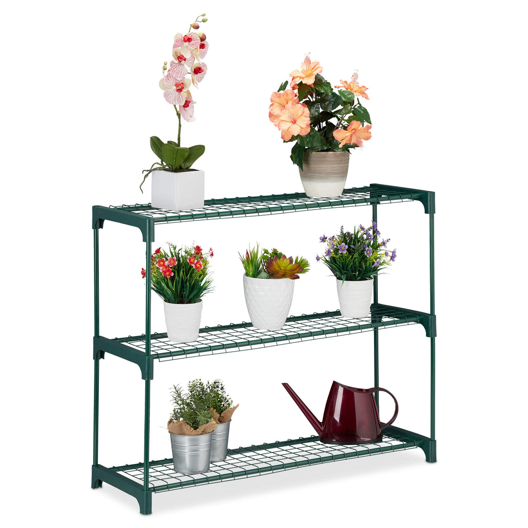 Relaxdays Pflanzenregal, 3 Ablagen, für Blumen-& Pflanzentöpfe, Indoor, Metall & Kunststoff, HBT 74,