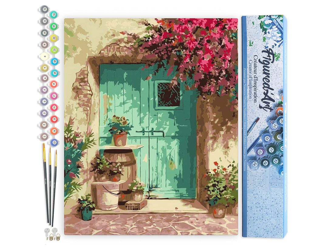 Figured'Art Malen Nach Zahlen Erwachsene Eingang mit Blumen - Paint by Numbers Basteln DIY Bastelset