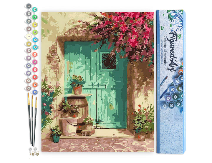 Figured'Art Malen Nach Zahlen Erwachsene Eingang mit Blumen - Paint by Numbers Basteln DIY Bastelset