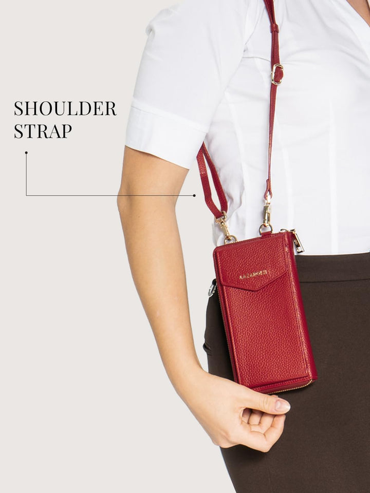 Lazarotti Bologna XL Leder Damen-Geldbörse & Handytasche (2-in-1) | 16 Kartenfächer | zum Umhängen m