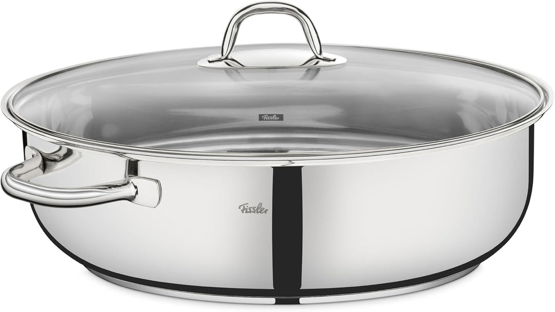 Fissler / Edelstahl-Bräter (8,8 L - Ø 38 cm) grosser ovaler Schmortopf, mit Glas-Deckel, backofen-&