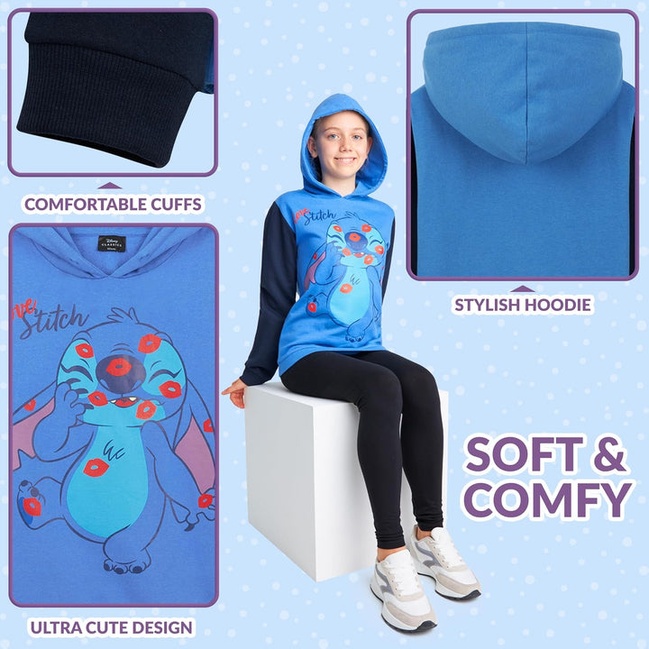 Disney Hoodie für Mädchen, Coole Pullover für Kinder und Jugendliche - Mädchen Geschenke (Blau/Schwa