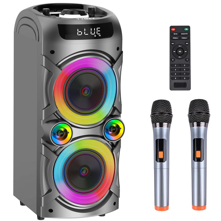 Karaoke-Maschine mit 2 kabellosen Mikrofonen, tragbares PA-System Grosser Bluetooth-Lautsprecher mit