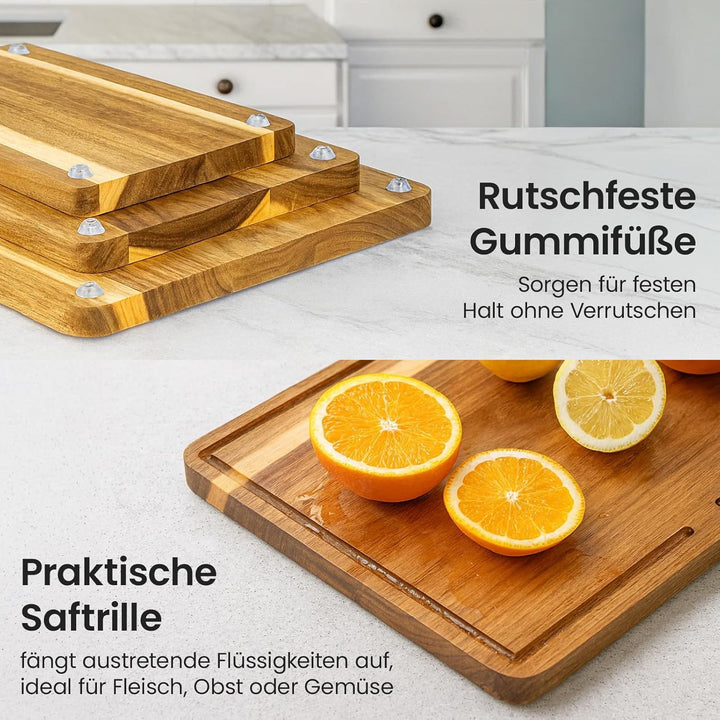 Youyijia Schneidebrett Holz 3er Set aus Akazienholz mit Ständer, Schneidebretter in 3 Grössen, Küche