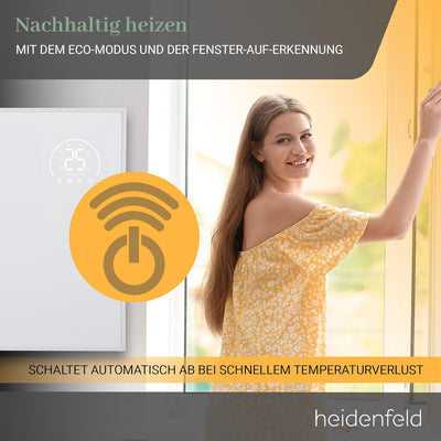 Heidenfeld Infrarotheizung HF-HP140 | 500 Watt bis 15 m² | 3in1 Steuerung via App | Fernbedienung |