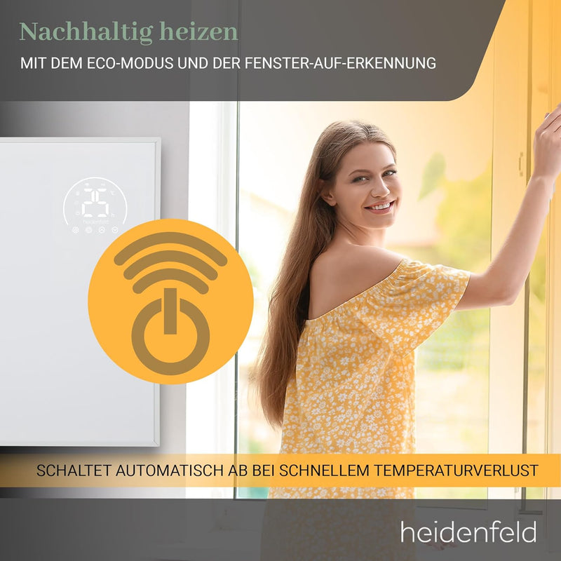 Heidenfeld Infrarotheizung HF-HP140 | 500 Watt bis 15 m² | 3in1 Steuerung via App | Fernbedienung |