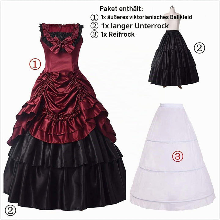 GRACEART Damen Satin Gothic Viktorianisches Kleid Renaissance Maxi Kostüm (XXL, rot) XXL Rot, XXL Ro