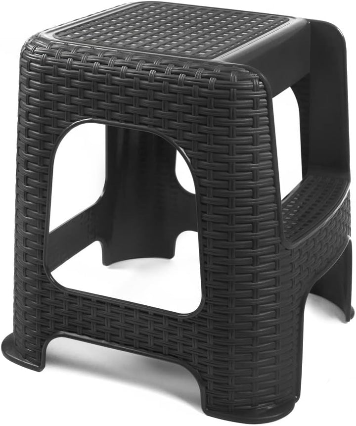 R.G. Tritthocker Hocker mit Trittleiter Sitzhocker Tisch Stuhl Höhe 48cm Rattan Optik Stufenhocker b