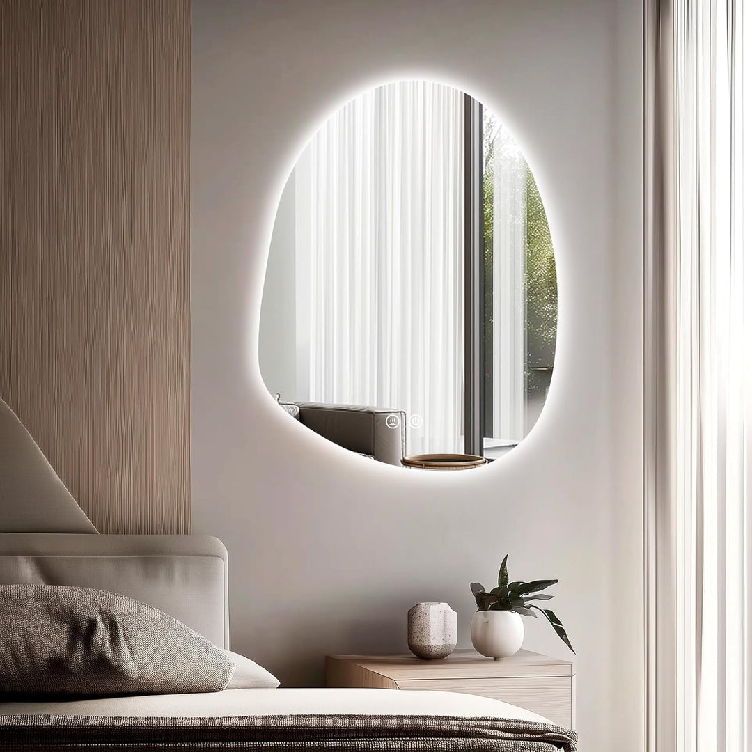 Spiegel Mit Beleuchtung, 80 X 55 cm Asymmetrischer Badspiegel Mit Beleuchtung Mit Touch-Schalter, Di