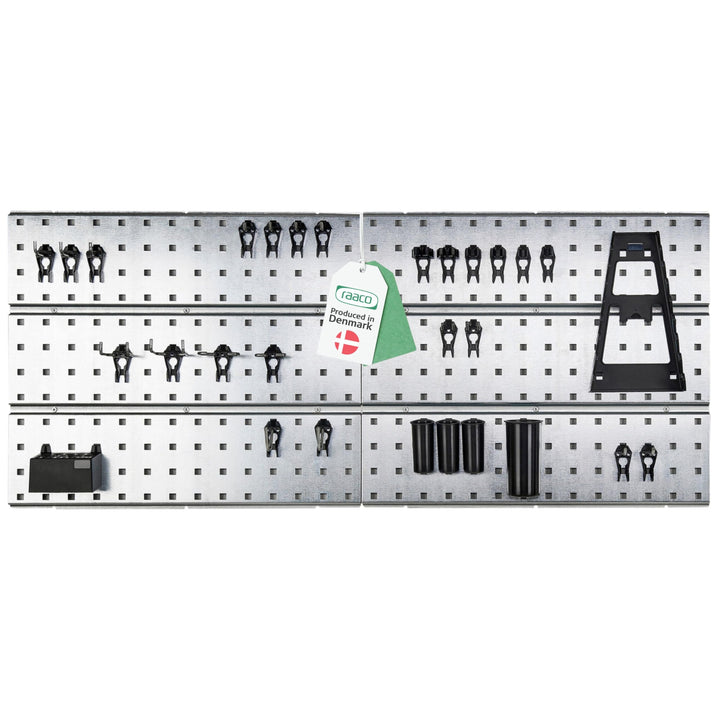 raaco 2 TWP Set Verzinkte Werkzeugwand - Lochwand Werkstatt mit 28 SuperClips, 104 x 44 cm, 150 kg T