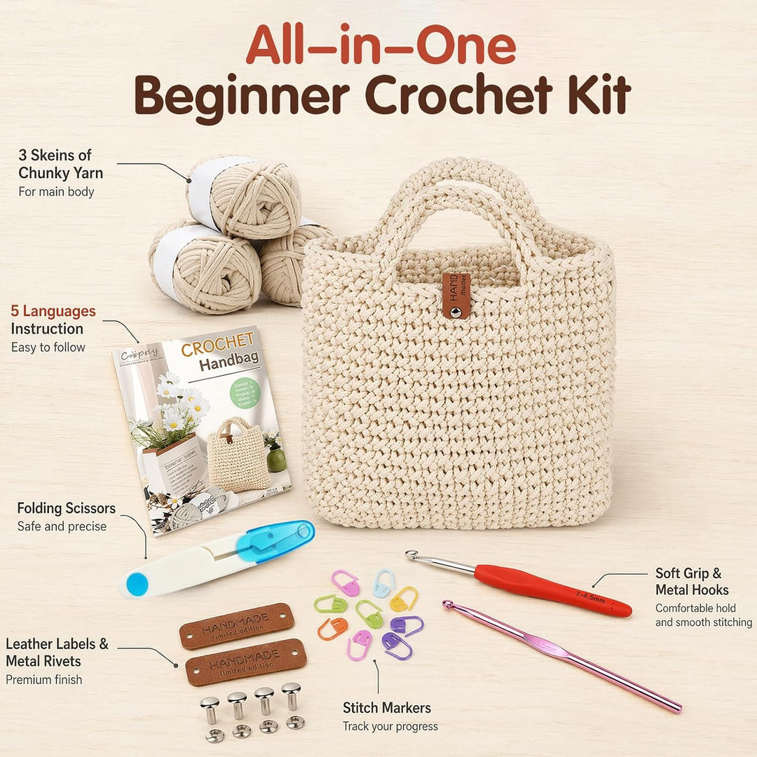 CEWROM Häkelset Für Anfänger - Strandtasche Damen, Häkel Set für Anfänger Erwachsene, Häkelnadel, Ta