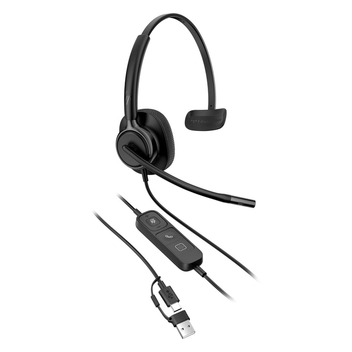 Poly Mission 410 Headset für PC, Monaural, USB‑C/USB‑A, KI‑Geräuschunterdrückung, UC‑Zertifiziert, S