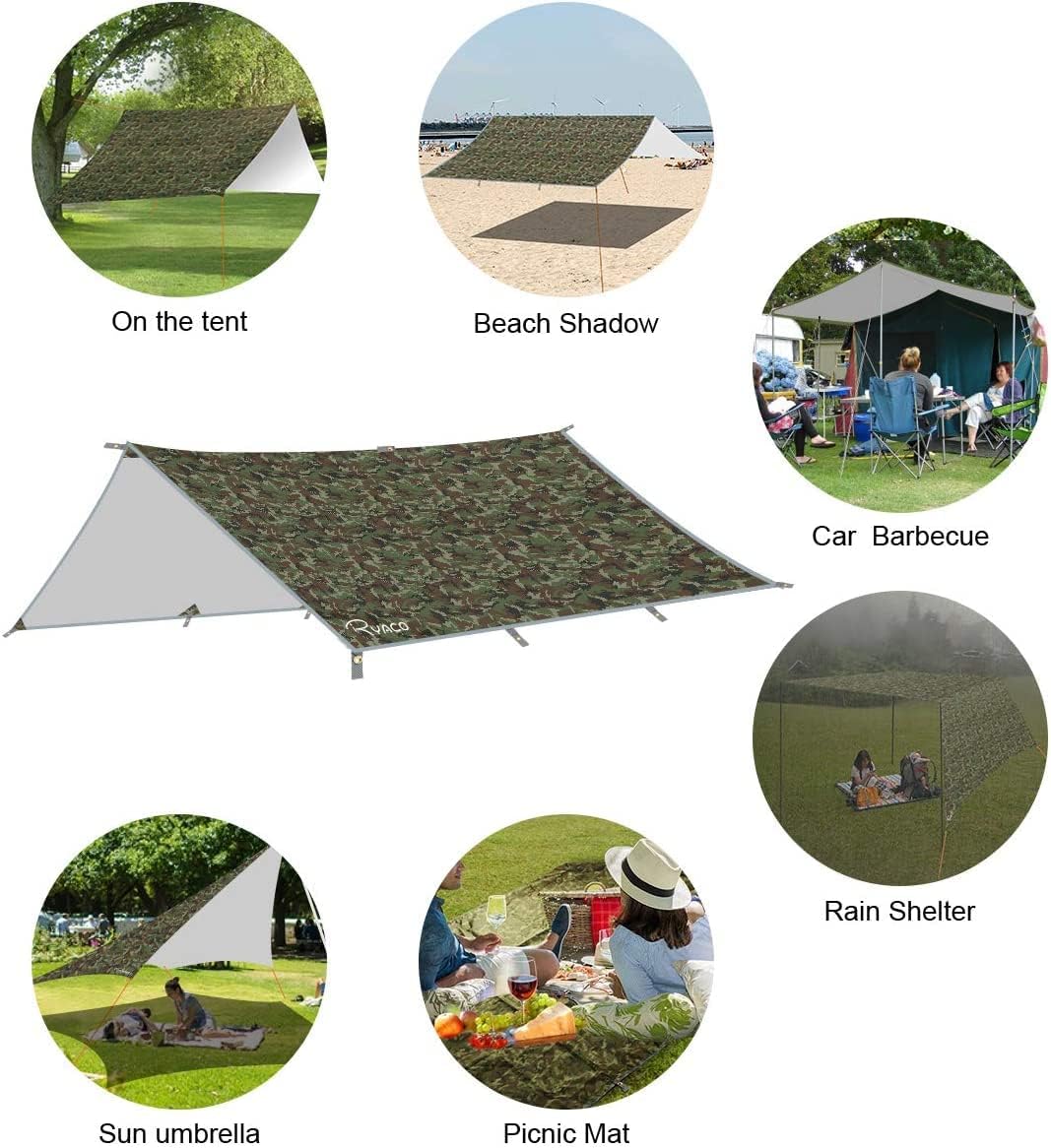 RYACO Tarp 3x4 m Wasserdicht Zeltplane Ultraleicht mit ösen + 6 Erdnägel + 6 Seilen, Anti-UV Schnee