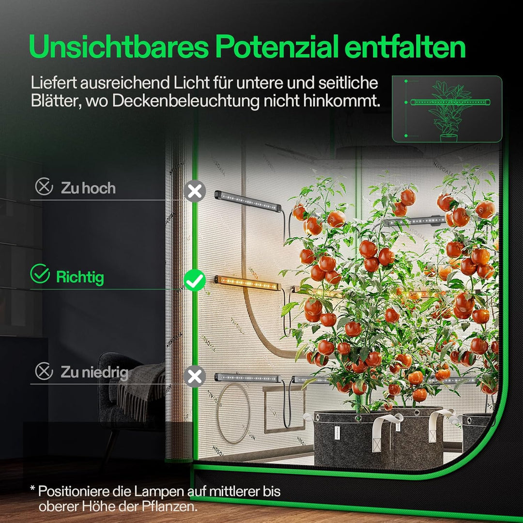 VIVOSUN LumaRay LED Grow Lampe 40 cm 8er Set, Vollspektrum Seitenbeleuchtung mit 60% Rotlicht für bi