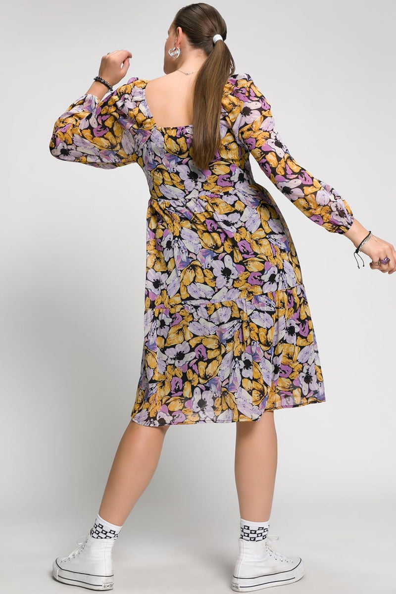 Studio Untold Damen grosse Grössen Übergrössen Plus Size Blumen-Kleid, A-Line, Carree-Ausschnitt, La