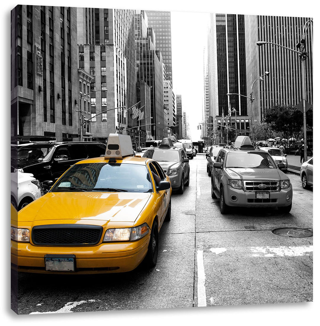 Pixxprint Gelbes Taxi in New York als Leinwandbild/Grösse: 70x70 cm/Wandbild/Kunstdruck/fertig bespa
