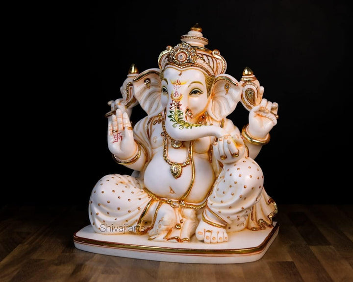 SHIVAJI ARTS Grosse Ganesha-Statue mit Gemälde, 36 cm, gross, handbemalt, Zuchtmarmor, Ganesha-Idol,