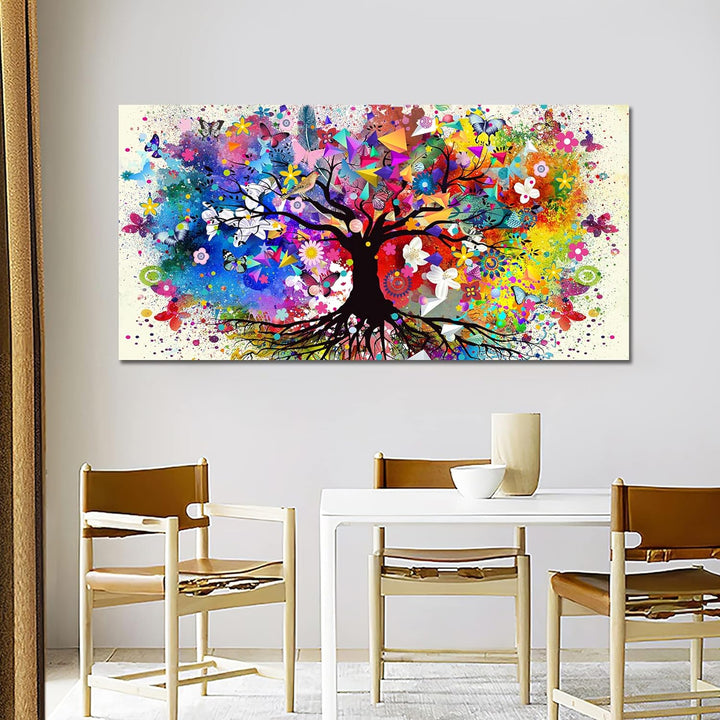 Baum des Lebens Mit Rahmen Leinwand Bilder Schmetterling Blumen Vögel Wandkunst Leinwand Malerei Pos