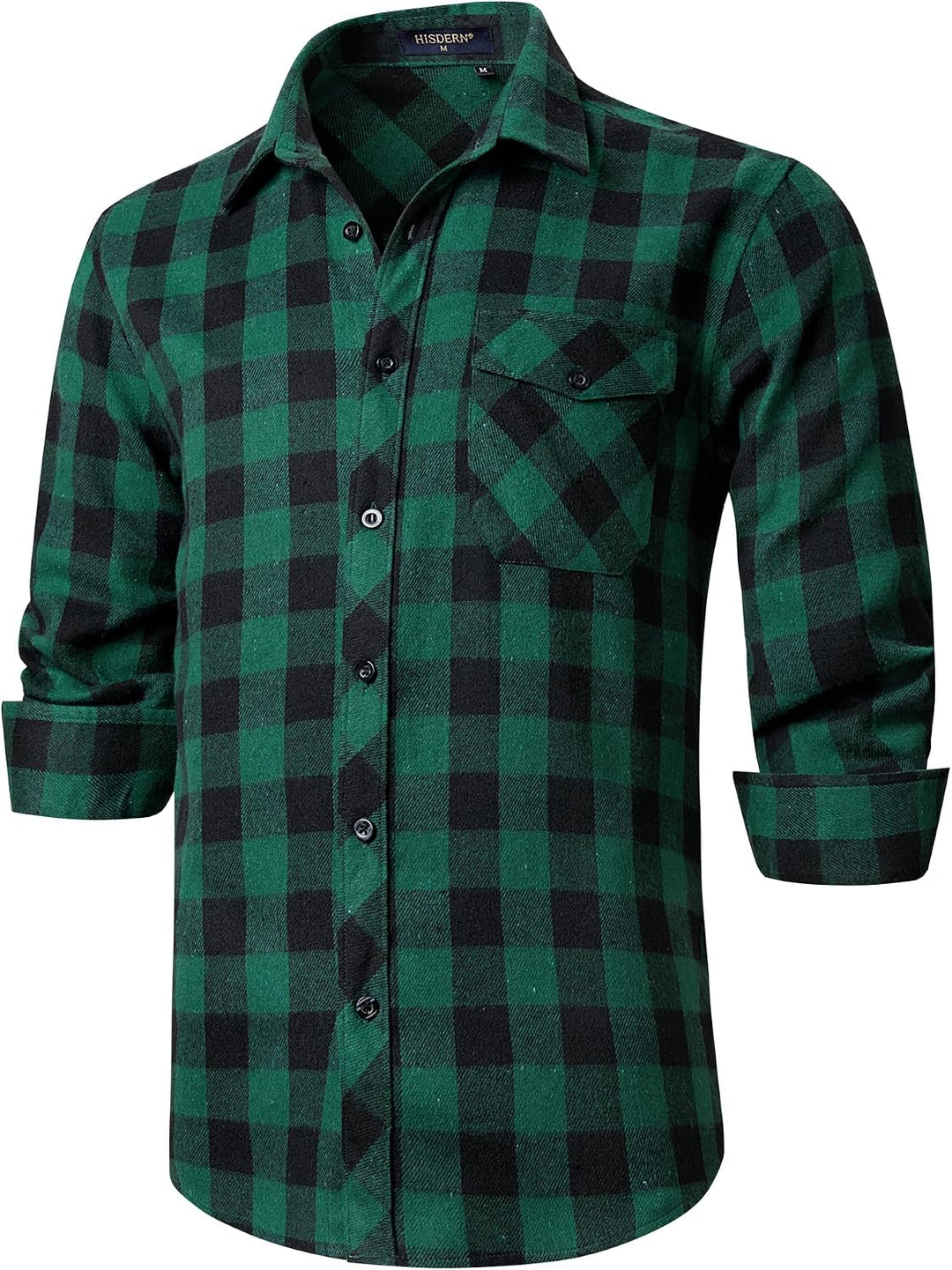 HISDERN Flanellhemd Herren Karierte Hemden Herren Langarm Button Down Baumwolle Holzfällerhemd Regul