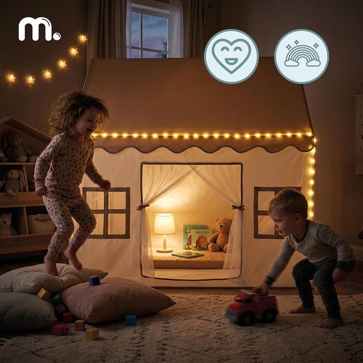 mamabrum XXL Spielhaus Zelt für Kinder aus Polyester mit LED Beleuchtung und Fenstern, Skandinavisch