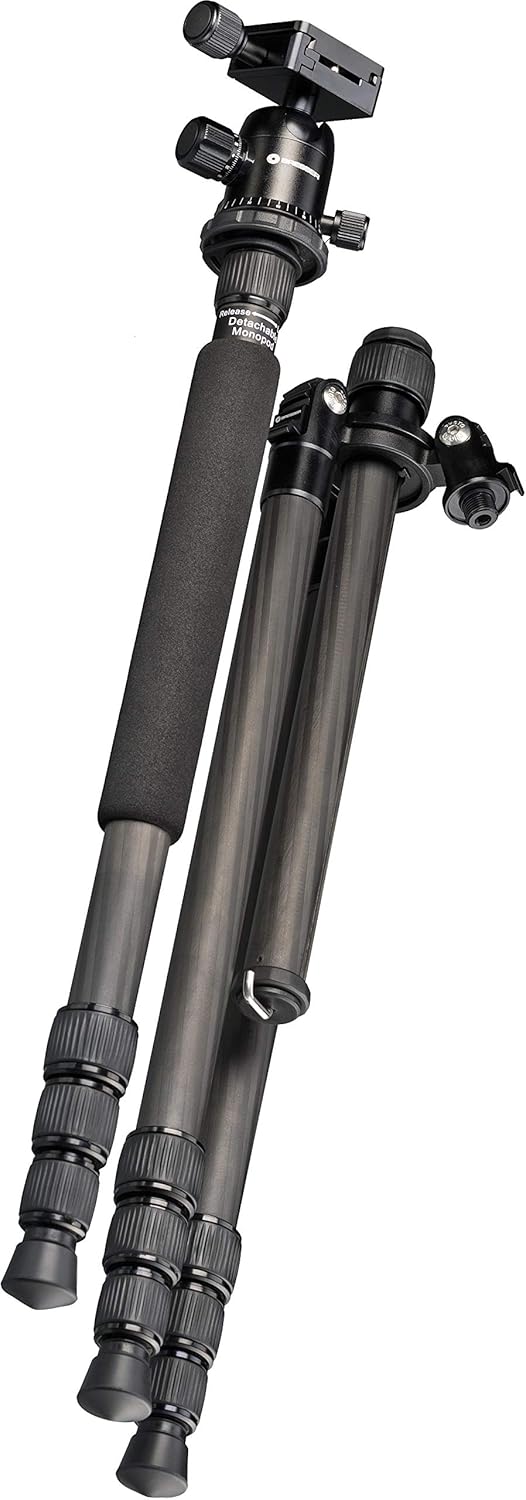 Bresser Carbon-Stativ 165cm höhenverstellbar, 3-in-1 Dreibein Einbein Bodenstativ, 10kg Traglast, Ar