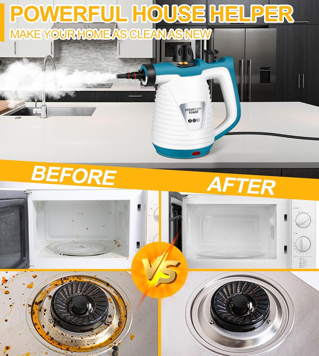 KingSom Dampfreiniger, dampfreiniger handgerät mit 10 Zubehörteilen, Steam Cleaner Handheld, Handdam