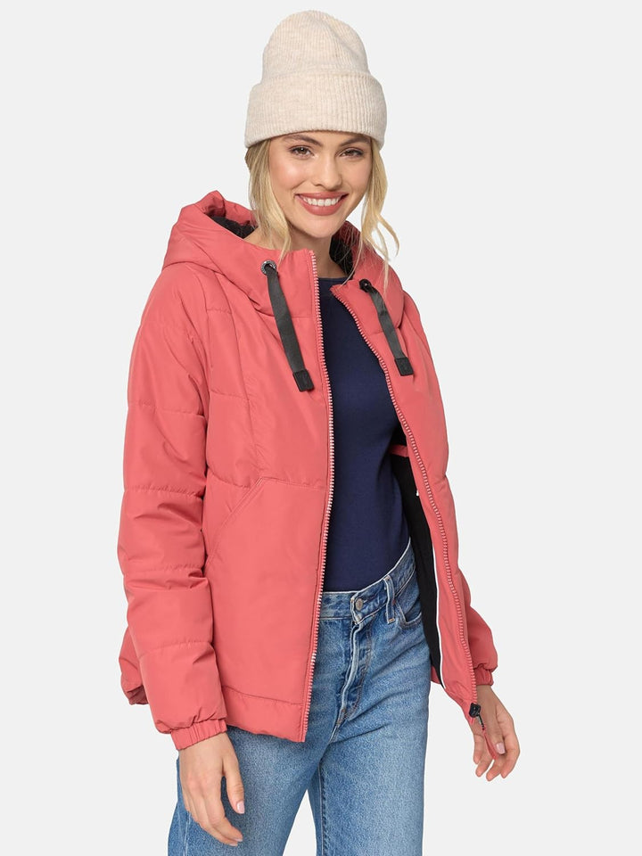 Navahoo Damen Winterjacke Steppjacke warm mit Kapuze Eisbällchen XS-XXL L Rouge, L Rouge