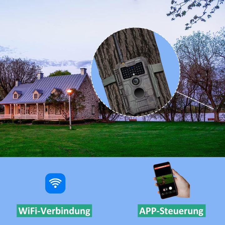 GardePro E6 Wildkamera WLAN Antenne 24MP 1296P mit Bewegungsmelder Nachtsicht No Glow Infrarot 940nm