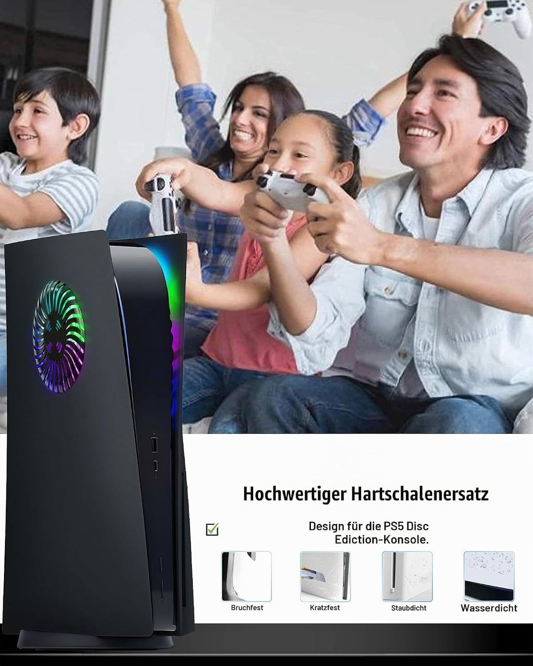 Joso Frontblende für PS5 Disc Edition, Kratzfeste, staubdichte Ersatzhülle mit RGB-Ring, Abdeckung p