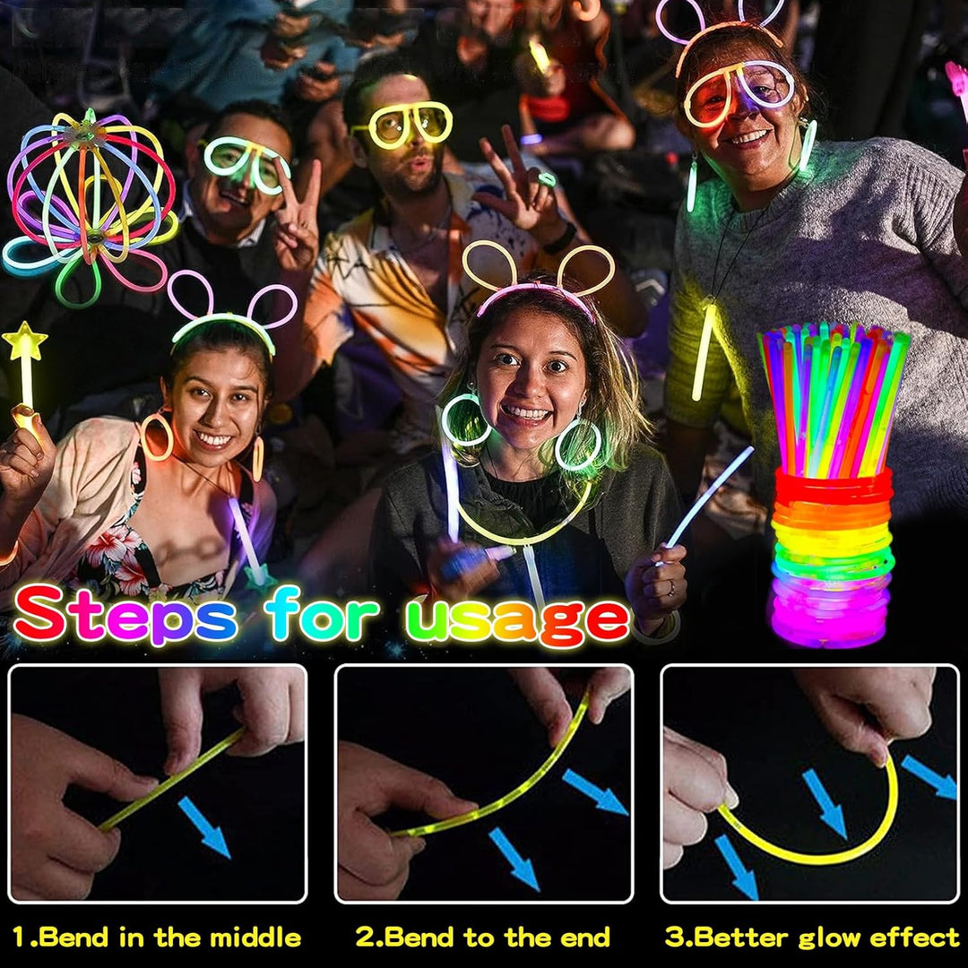 AQXONG 317 PCS Knicklichter Party Set, Fluoreszenz Leuchtendes Armband, Glow Sticks mit Verbinder, N