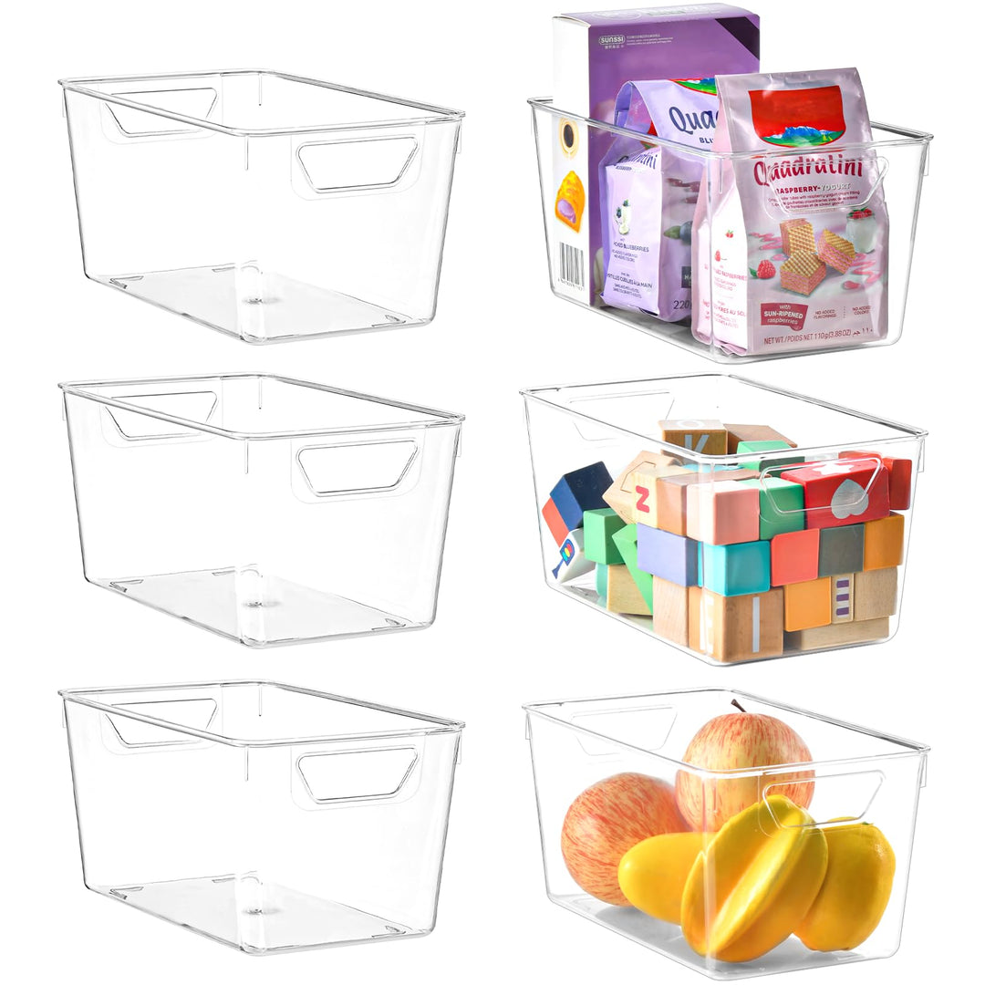 6 Stück Aufbewahrungsbox Kunststoff, Plastikkorb mit Griff, geeignet für Aufbewahrungsbox Küche, Auf