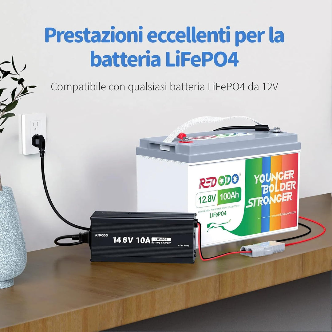 Redodo 14,6V 10A Lifepo4 Batterieladegerät für Lithium-Eisenphosphat-Batterien, unterstützt schnelle