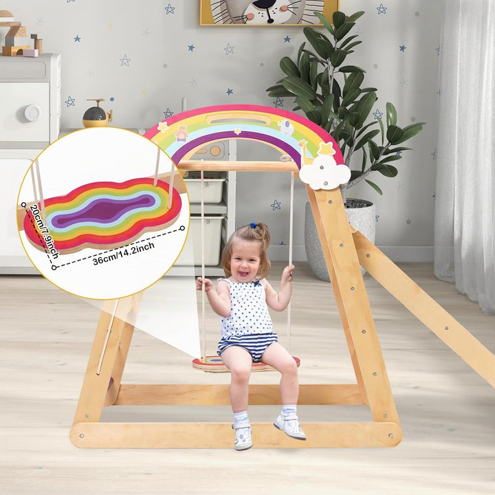 Montessori Klettergerüst, 5 in 1 Indoor Spielplatz für Kinder, mit Schaukel, Bogen, Rutsche und Klet