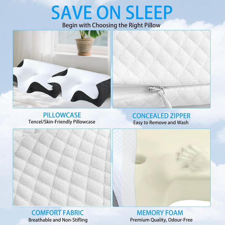 Orthopädisches Nackenkissen aus Memory Foam, Ergonomisches Kopfkissen Nackenschmerzen, Memory Foam P