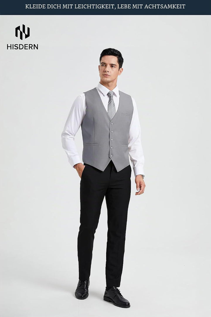 HISDERN Herren Formale Hochzeit Party Weste Baumwolle Einfarbig Weste XS Hellgrau, XS Hellgrau