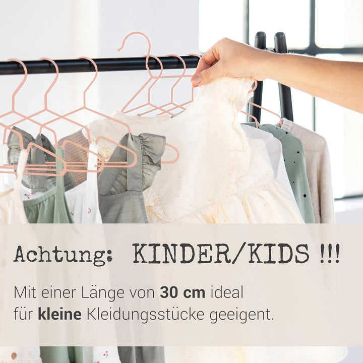 ROW&LINE® – Kinder Kleiderbügel (30 cm) – 20 Stück (Pastell orange) – platzsparende Babykleiderbügel