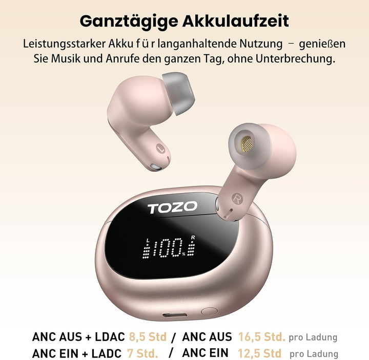 TOZO NC20 Bluetooth-Kopfhörer 6.0,6 Mics & ENC AI für kristallklare Anrufe,LDAC Hi-Res Audio,IPX8,Ve