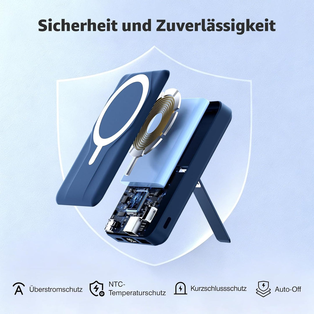 Magnetische Wireless Powerbank 10000mAh, Kompatibel mit MagSafe, Tragbare 15W Kabelloses Schnelllade