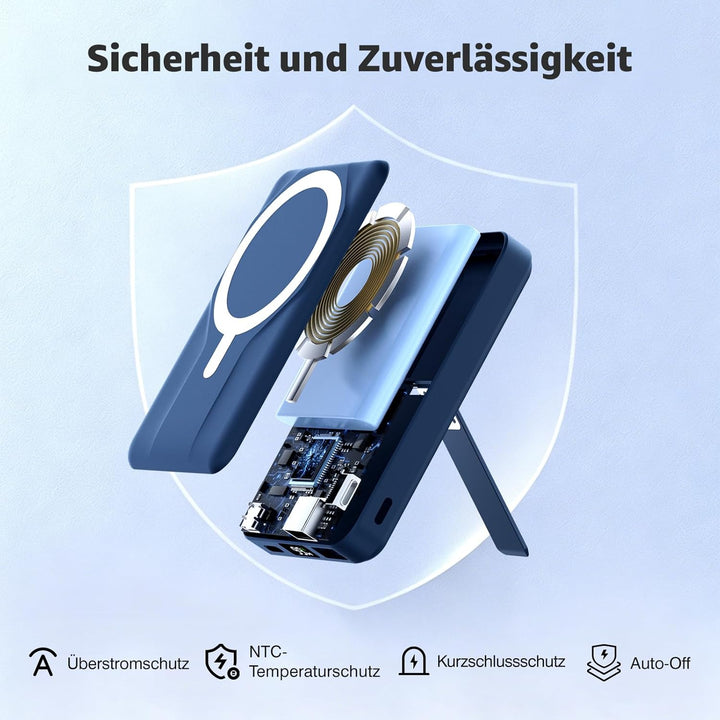 Magnetische Wireless Powerbank 10000mAh, Kompatibel mit MagSafe, Tragbare 15W Kabelloses Schnelllade