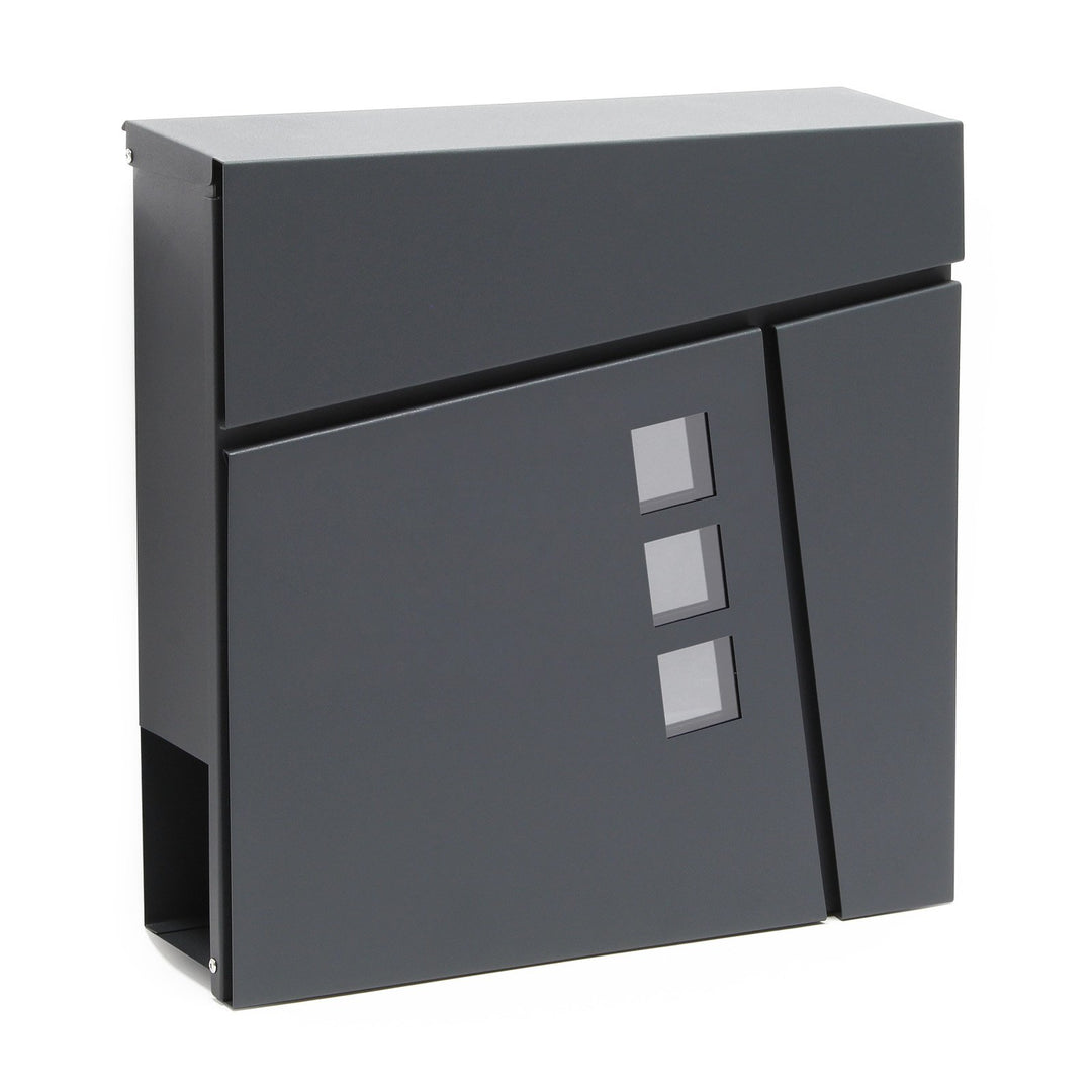Wiltec Designer Briefkasten V24 Anthrazit 370 x 105 x 370 mm, Wandbriefkasten mit Schloss, Sichtfens